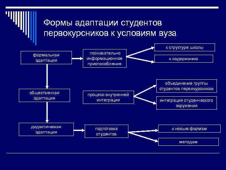 Формы адаптации студентов первокурсников к условиям вуза к структуре школы формальная адаптация общественная адаптация