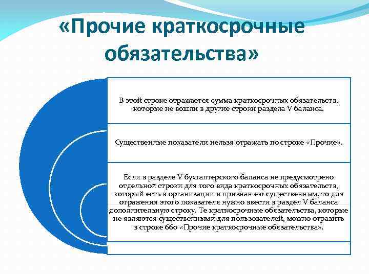  «Прочие краткосрочные обязательства» В этой строке отражается сумма краткосрочных обязательств, которые не вошли