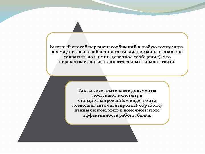 Быстрый способ передачи сообщений в любую точку мира; время доставки сообщения составляет 20 мин.