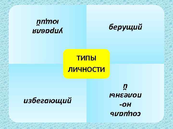 управля ющий берущий ТИПЫ ЛИЧНОСТИ социаль нополезны й избегающий 