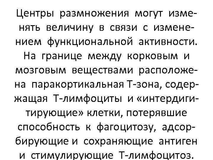 Центры размножения могут изменять величину в связи с изменением функциональной активности. На границе между