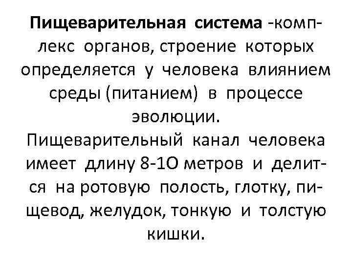 Пищеварительная система -комплекс органов, строение которых определяется у человека влиянием среды (питанием) в процессе