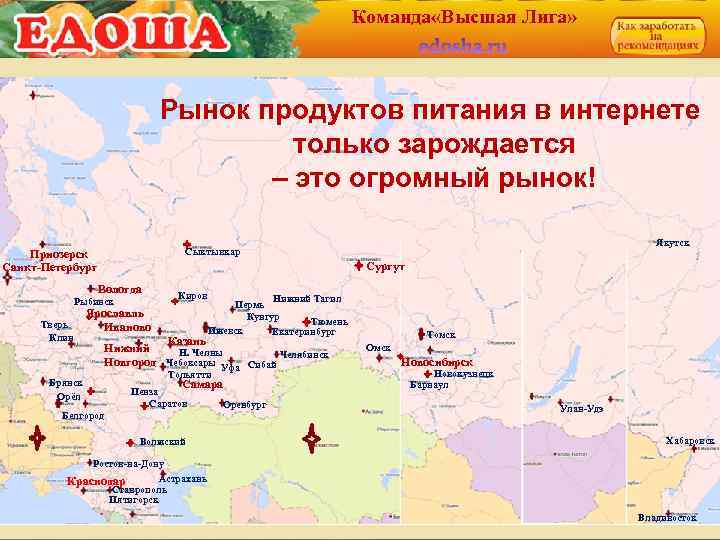 Команда «Высшая Лига» Рынок продуктов питания в интернете только зарождается – это огромный рынок!