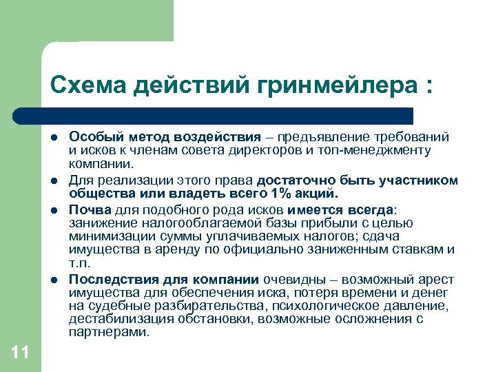 Схема действий гринмейлера : l l 11 Особый метод воздействия – предъявление требований и