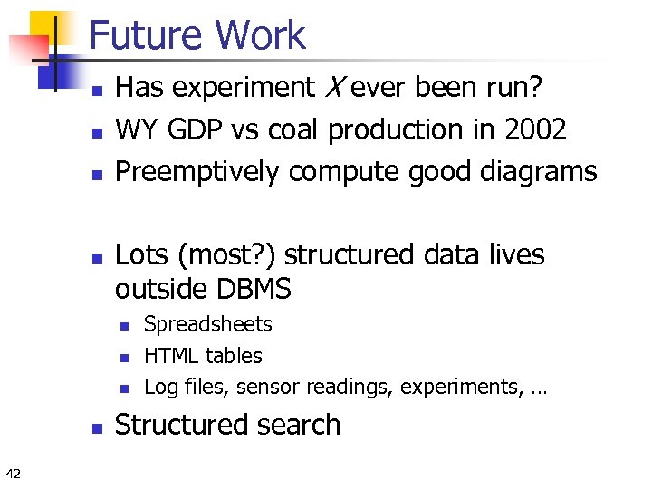 Future Work n n Has experiment X ever been run? WY GDP vs coal