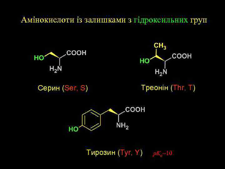 Амінокислоти із залишками з гідроксильних груп Серин (Ser, S) Треонін (Thr, T) Тирозин (Tyr,