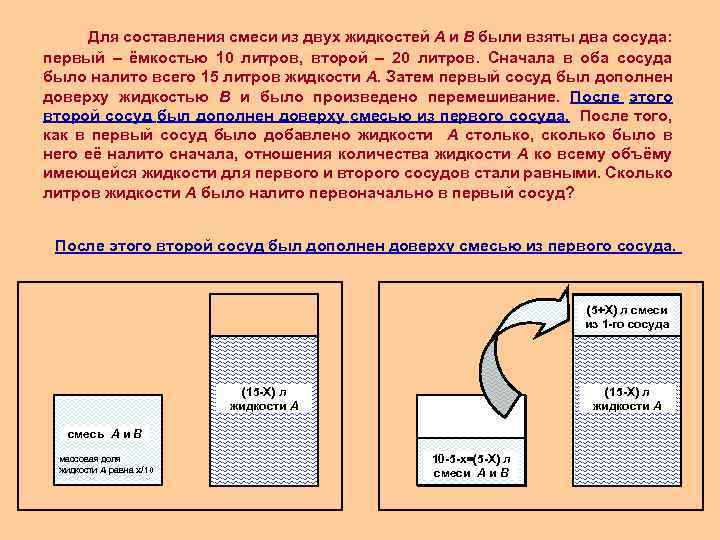 Для составления смеси из двух жидкостей А и В были взяты два сосуда: первый