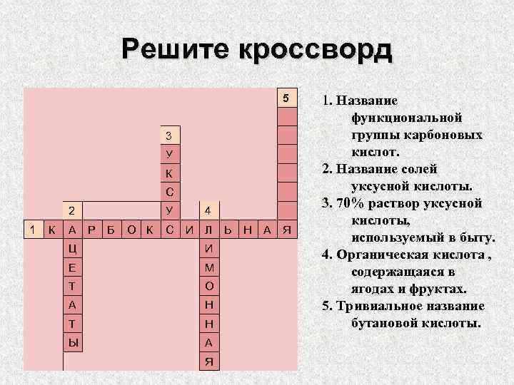Решите кроссворд 5 3 У К С 2 1 К А У Р Б