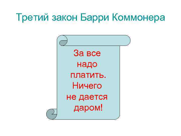 Третий закон Барри Коммонера За все надо платить. Ничего не дается даром! 