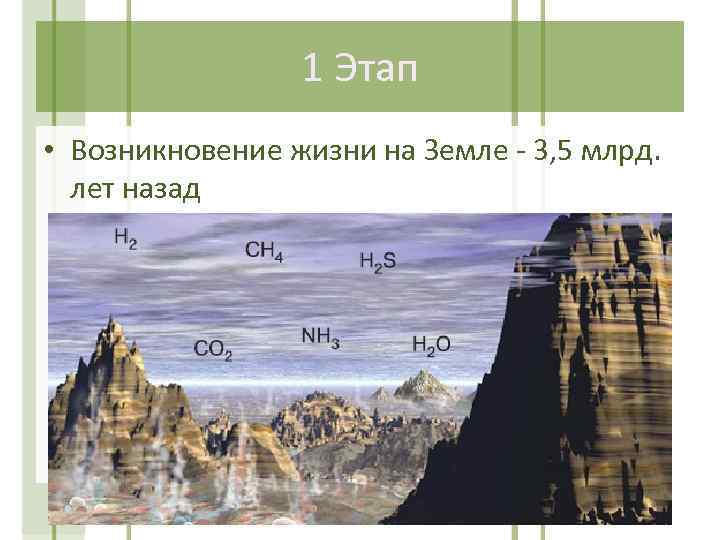 1 Этап • Возникновение жизни на Земле - 3, 5 млрд. лет назад 