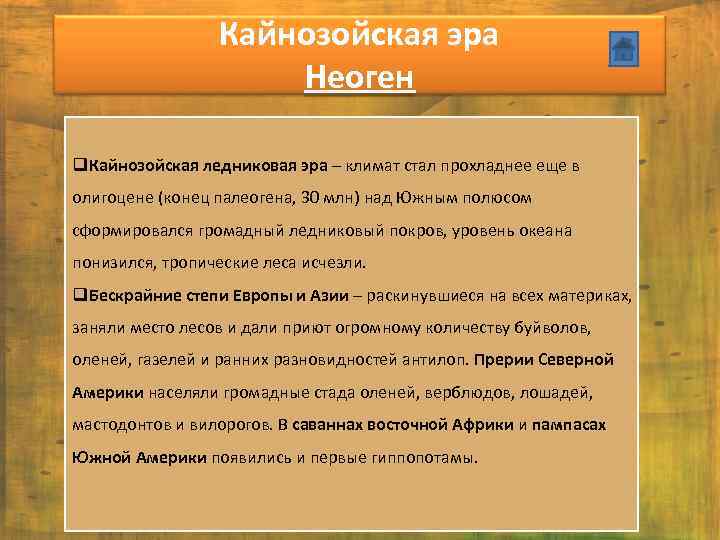 Кайнозойская эра Неоген q. Кайнозойская ледниковая эра – климат стал прохладнее еще в олигоцене