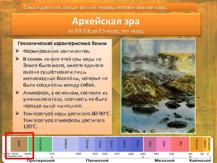 Самый древний, самый ранний период истории земной коры. Архейская эра от 3. 9 -3.