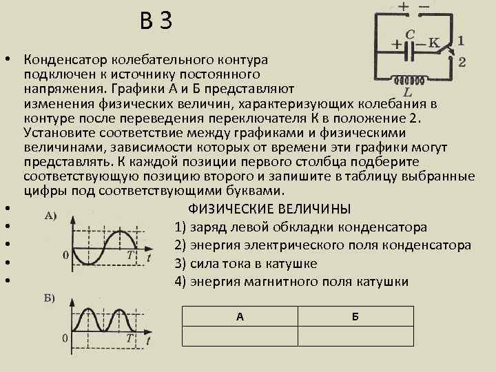 В таблице показано как изменялся заряд конденсатора