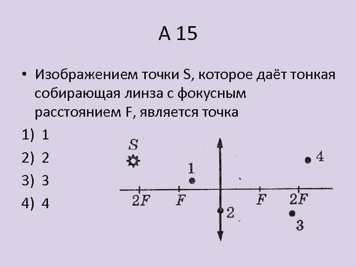 Изображение точки s в собирающей линзе является точка