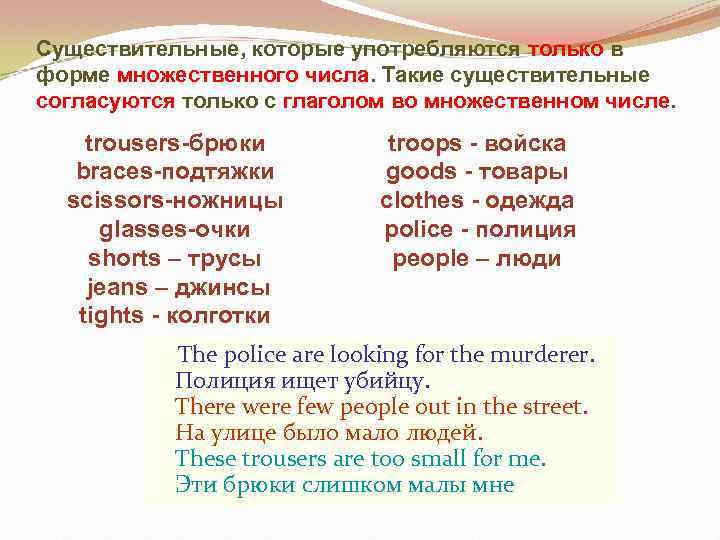 Имеет форму множественного числа. Существительные в единственном числе в английском языке. Существительные только во множественном числе в английском языке. Слова только во множественном числе в английском. Существительные всегда во множественном числе в английском.