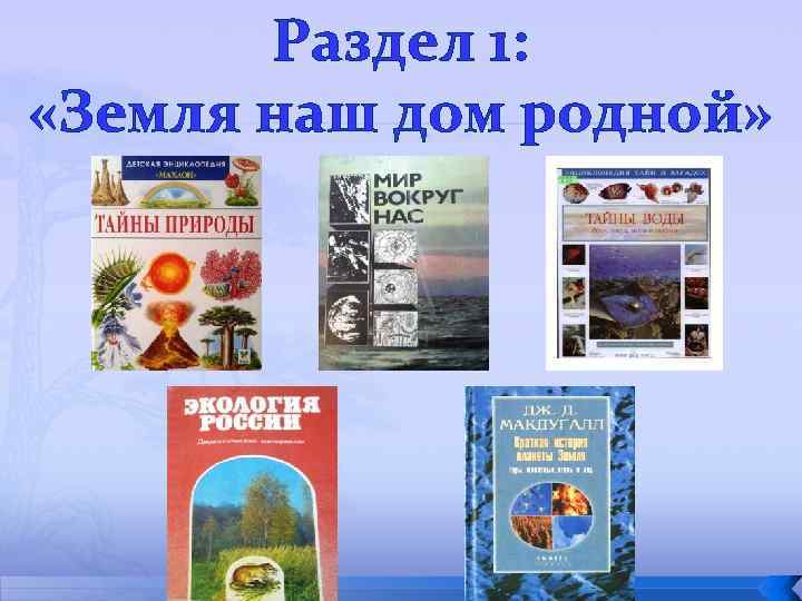 Раздел 1: «Земля наш дом родной» 