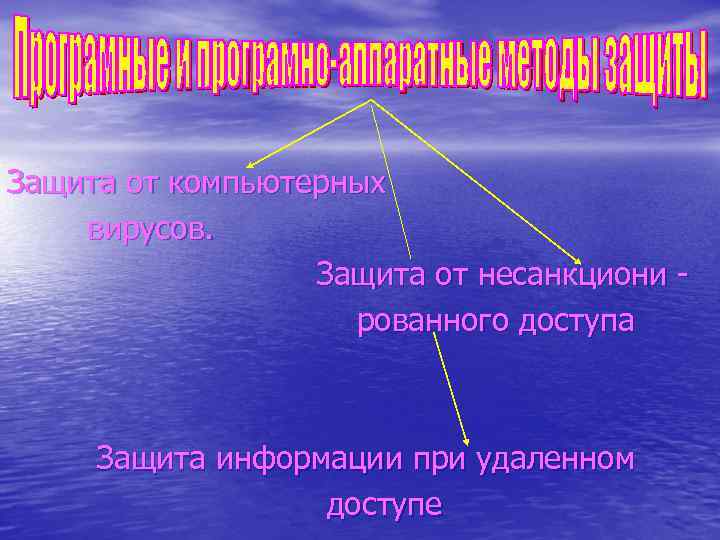 Защита от компьютерных вирусов. Защита от несанкциони рованного доступа Защита информации при удаленном доступе