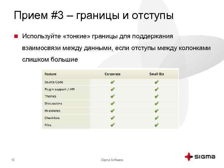 Прием #3 – границы и отступы n Используйте «тонкие» границы для поддержания взаимосвязи между