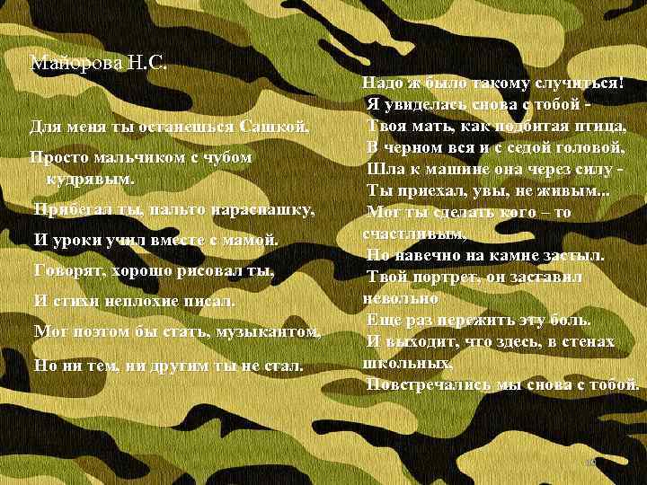 Майорова Н. С. Для меня ты останешься Сашкой, Просто мальчиком с чубом кудрявым. Прибегал