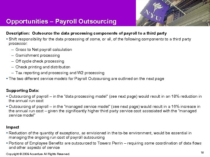 Opportunities – Payroll Outsourcing Description: Outsource the data processing components of payroll to a