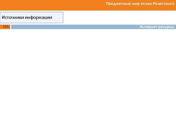 Предметный мир эпохи Ренессанса Источники информации 156 Интернет ресурсы 