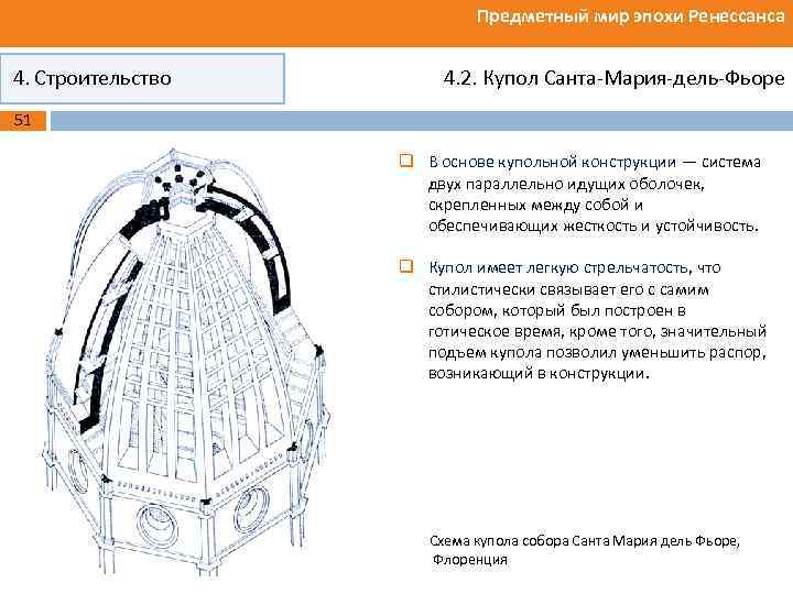 Предметный мир эпохи Ренессанса 4. Строительство 4. 2. Купол Санта-Мария-дель-Фьоре 51 q В основе