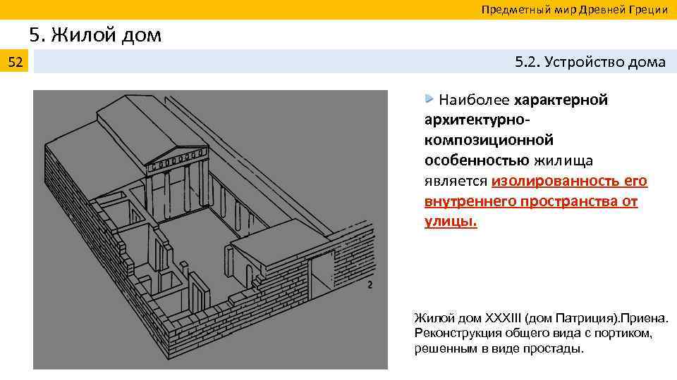  Предметный мир Древней Греции 5. Жилой дом 52 5. 2. Устройство дома Наиболее