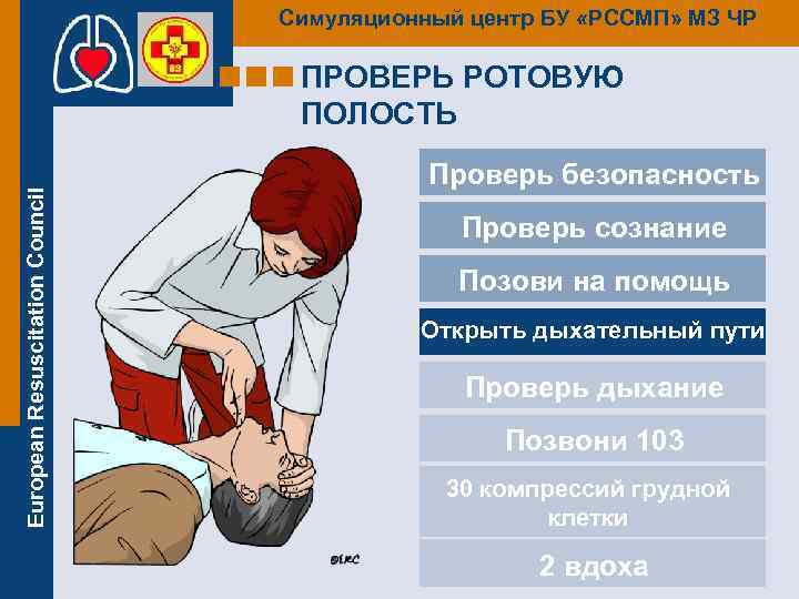 Симуляционный центр БУ «РССМП» МЗ ЧР European Resuscitation Council ПРОВЕРЬ РОТОВУЮ ПОЛОСТЬ Проверь безопасность