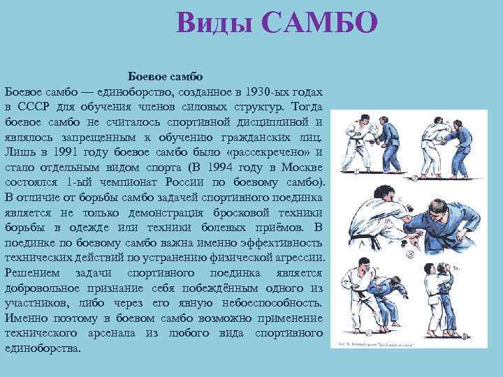 Виды САМБО Боевое самбо — единоборство, созданное в 1930 -ых годах в СССР для