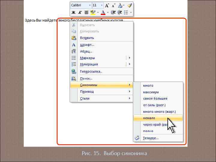 Рис. 15. Выбор синонима 