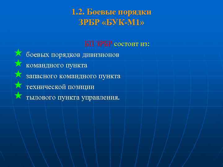 1. 2. Боевые порядки ЗРБР «БУК-М 1» « « « БП ЗРБР состоит из: