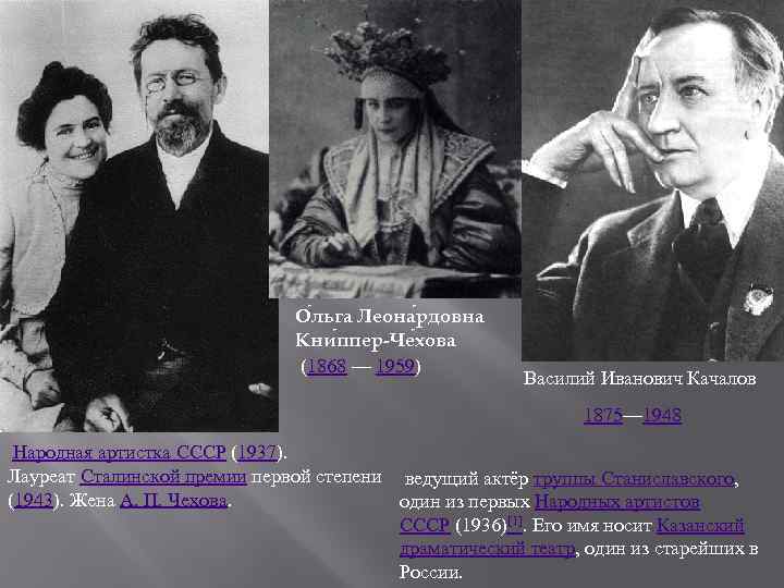 О льга Леона рдовна Кни ппер-Че хова (1868 — 1959) Василий Иванович Качалов 1875—