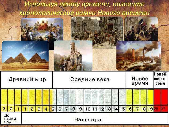 Используя ленту времени, назовите хронологические рамки Нового времени 