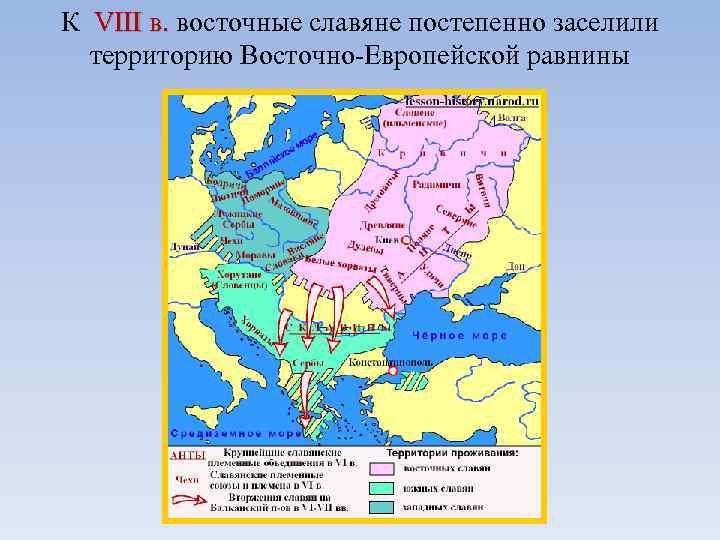 К VIII в. восточные славяне постепенно заселили в. территорию Восточно-Европейской равнины 