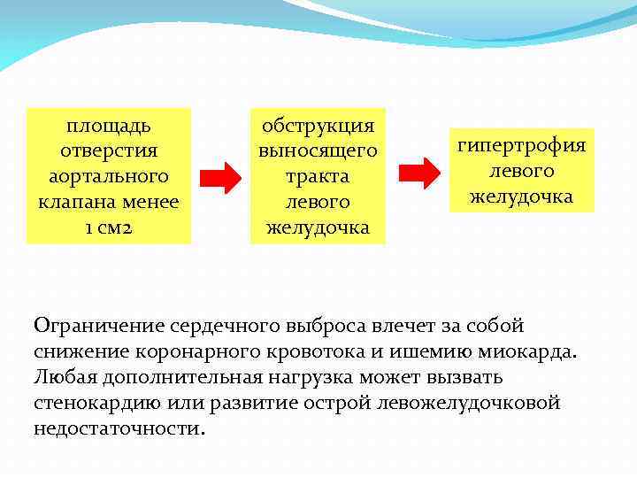 площадь отверстия аортального клапана менее 1 см 2 обструкция выносящего тракта левого желудочка гипертрофия