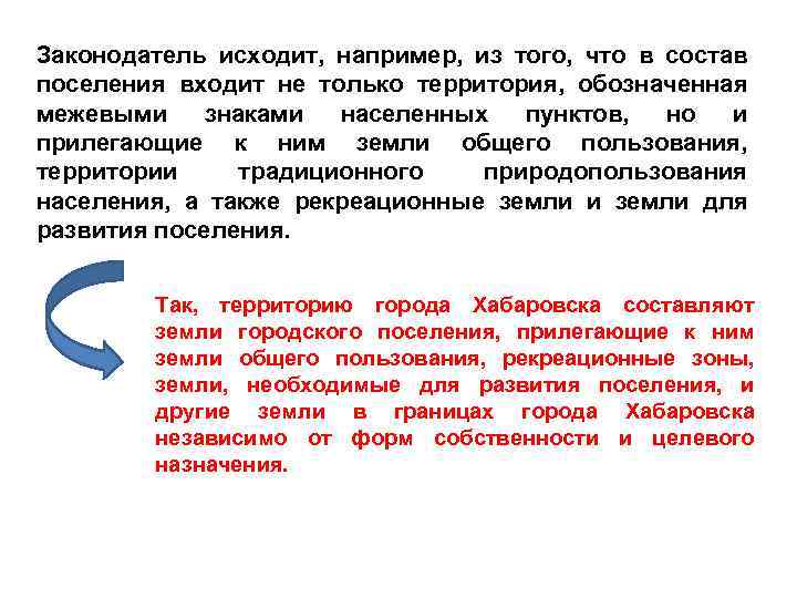 Законодатель исходит, например, из того, что в состав поселения входит не только территория, обозначенная