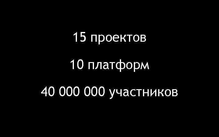 15 проектов 10 платформ 40 000 участников 