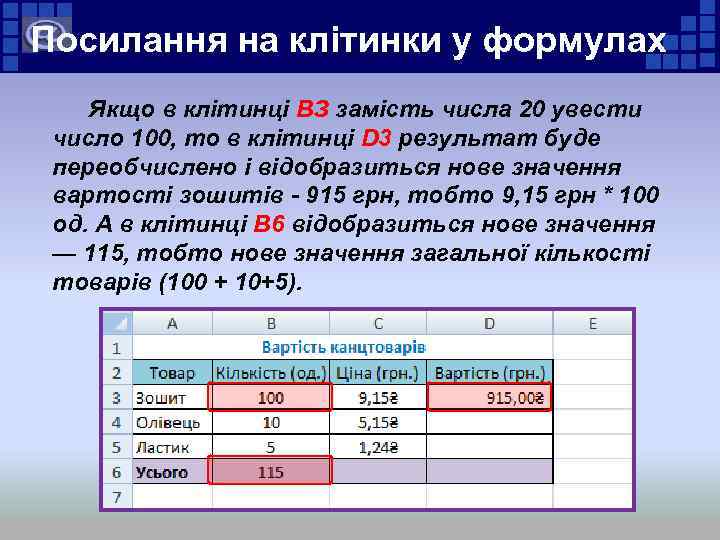 Посилання на клітинки у формулах Якщо в клітинці BЗ замість числа 20 увести число