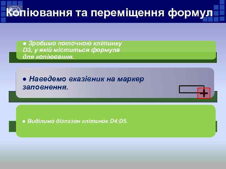 Копіювання та переміщення формул ● Зробимо поточною клітинку D 3, у якій міститься формула