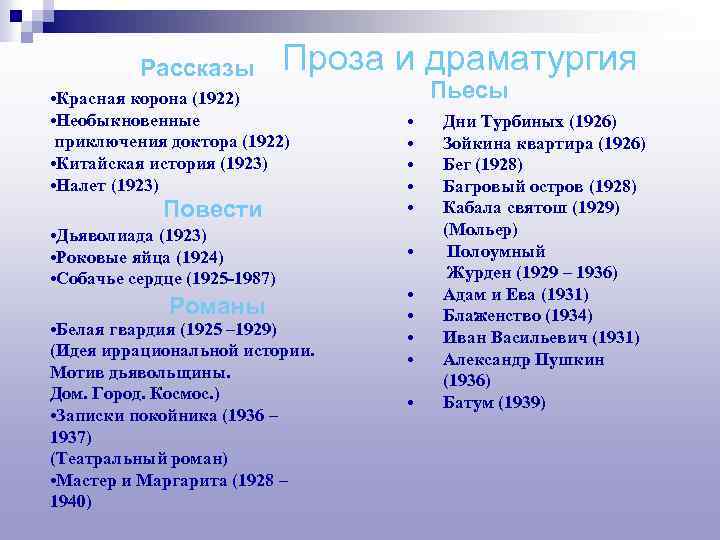Рассказы Проза и драматургия • Красная корона (1922) • Необыкновенные приключения доктора (1922) •