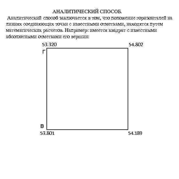 АНАЛИТИЧЕСКИЙ СПОСОБ. Аналитический способ заключается в том, что положение горизонталей на линиях соединяющих точки