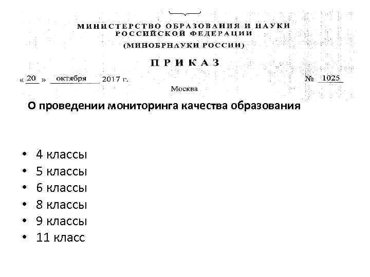  О проведении мониторинга качества образования • • • 4 классы 5 классы 6