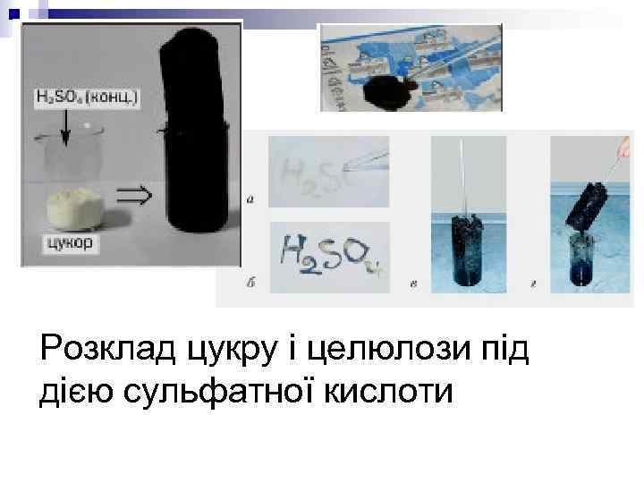 Розклад цукру і целюлози під дією сульфатної кислоти 