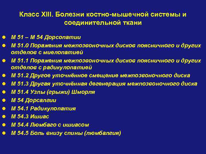 Класс XIII. Болезни костно-мышечной системы и соединительной ткани l М 51 – М 54