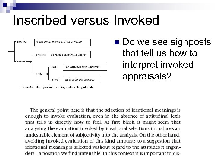 Inscribed versus Invoked n Do we see signposts that tell us how to interpret