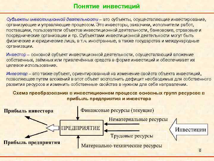 Субъекты инвестиционного проекта