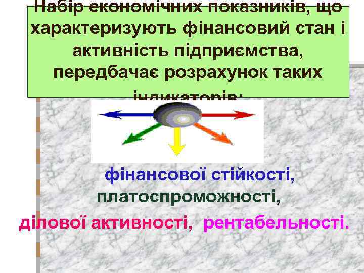 Набір економічних показників, що характеризують фінансовий стан і активність підприємства, передбачає розрахунок таких індикаторів: