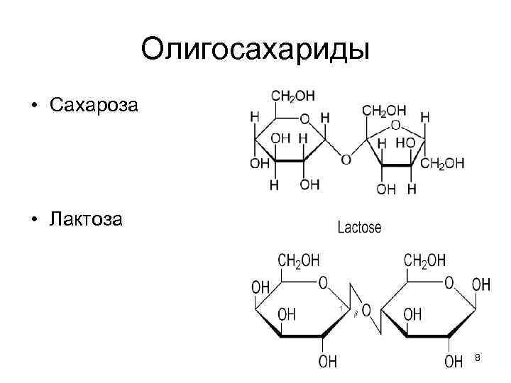 Олигосахариды • Сахароза • Лактоза 8 