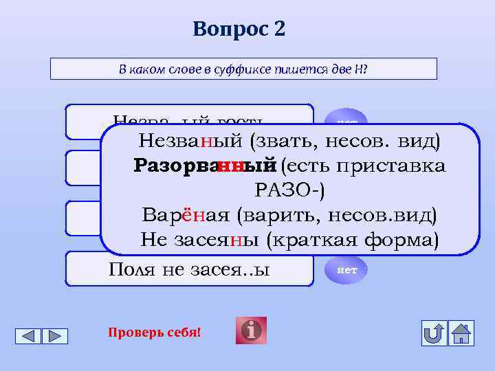 Вопрос 2 В каком слове в суффиксе пишется две Н? Незва. . ый гость