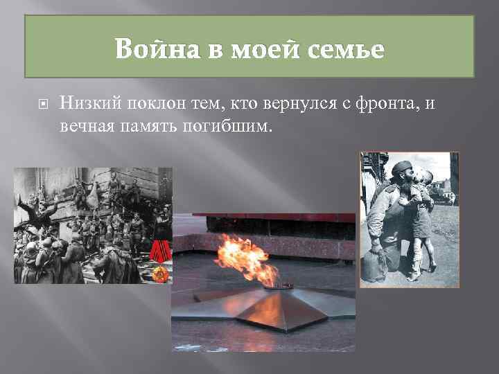 Война в моей семье Низкий поклон тем, кто вернулся с фронта, и вечная память